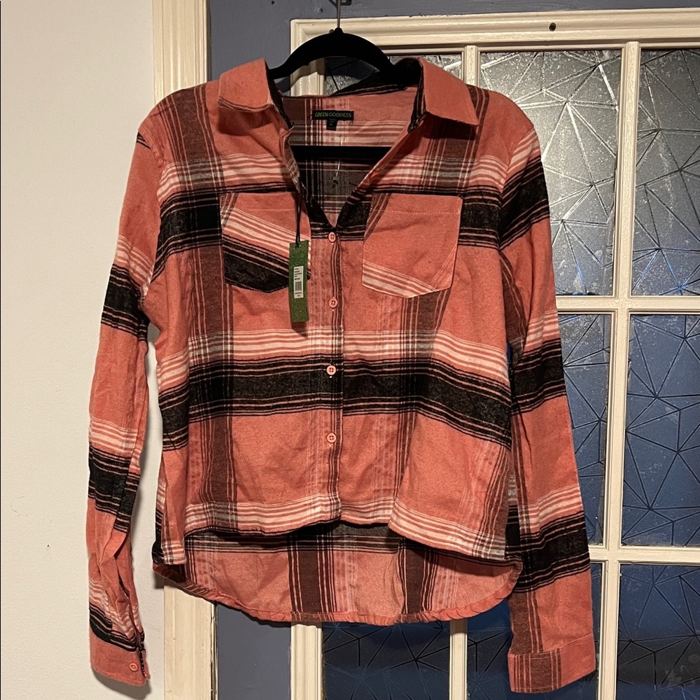 Goddess Rose Plaid Button-Front Shirt NWT size xl